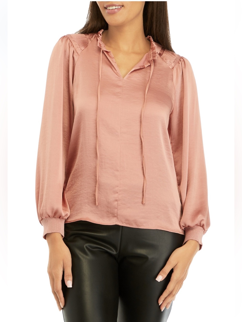 Philosophy Satin Tie-Neck Blouse in Dusty Rose